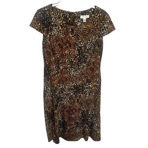 Dressbarn Dress Women Animal Print Leopard Size 12 Petite Fit Flare Cap Sleeves